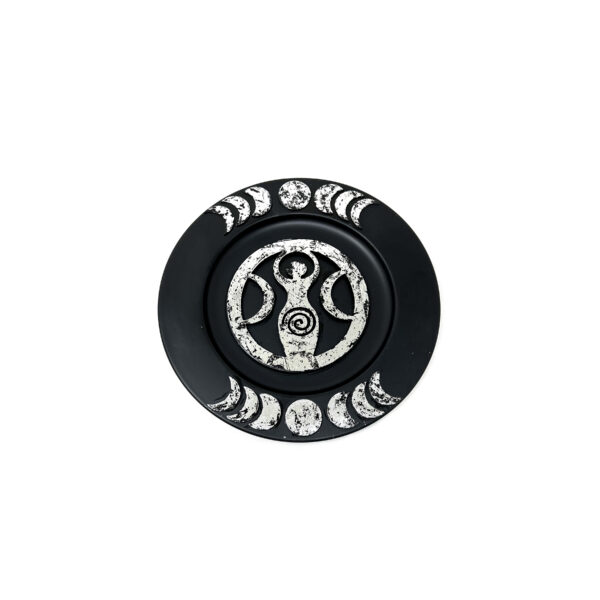 Shreyshti Iron Grid Triple Moon Goddess, Phases of Moon Silver color on Black, approx. 10"